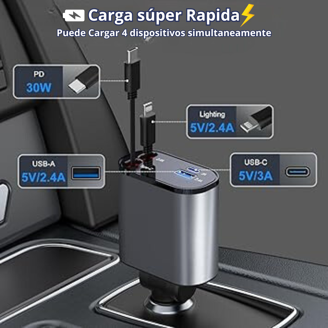 Cargador Retráctil TurboDrive 4 en 1